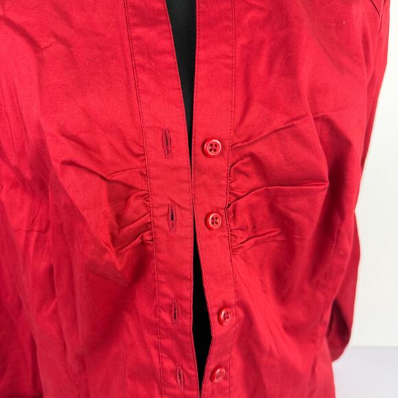 Signature by Larry Levine Women's Petite PL Red Button Down Blouse New Office - Picture 5 of 14